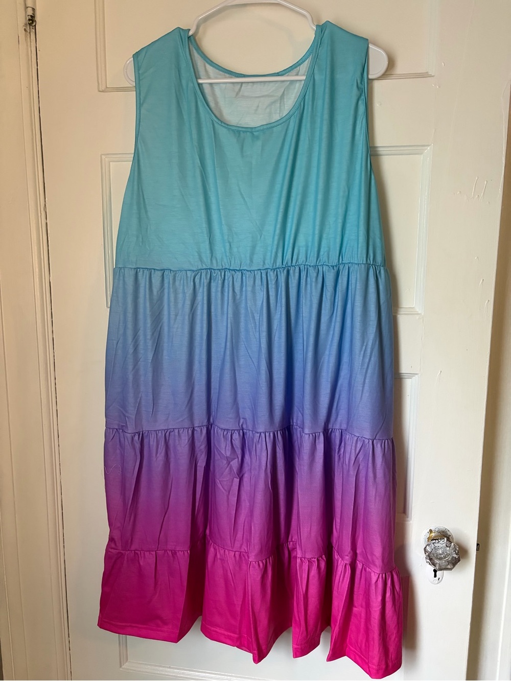 Women’s plus Ombre Sleeveless Tiered Dress in Blue to Pink